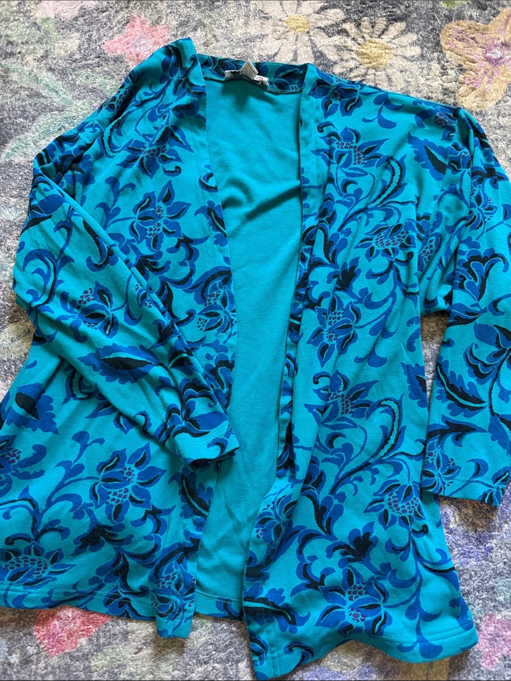 Vintage Christian Dior Separates Teal Floral Open-Front Cardigan